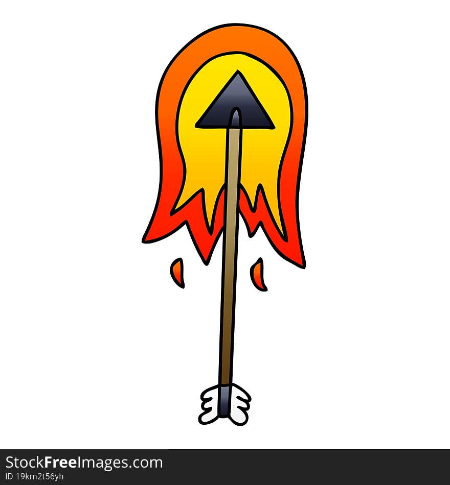 quirky gradient shaded cartoon burning arrow