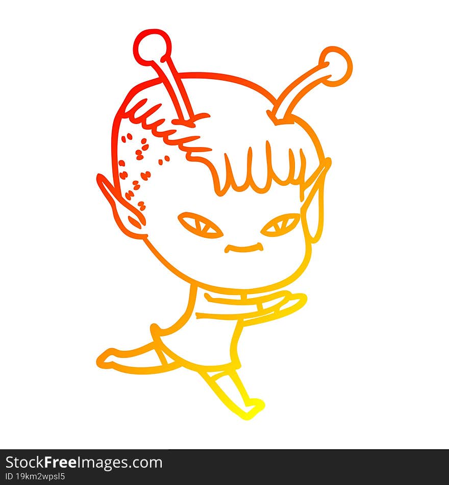 warm gradient line drawing cute cartoon alien girl