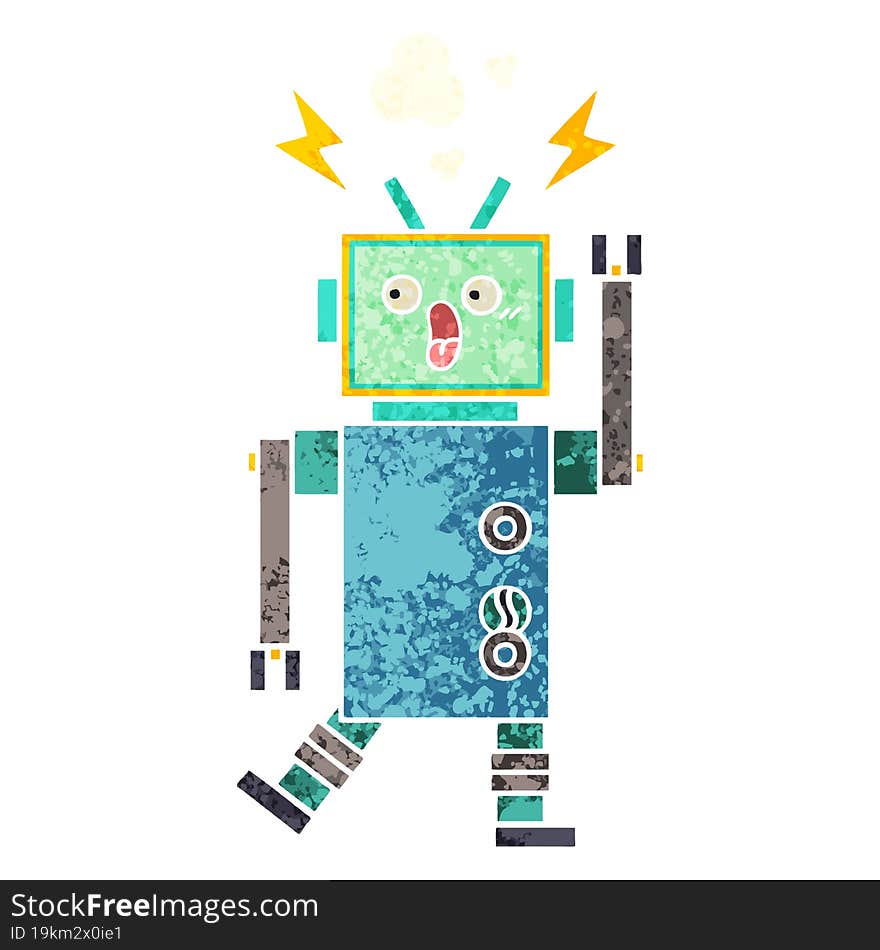 Retro Illustration Style Cartoon Robot