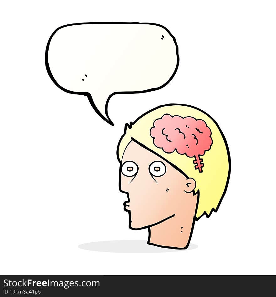 cartoon head with brain symbol with speech bubble