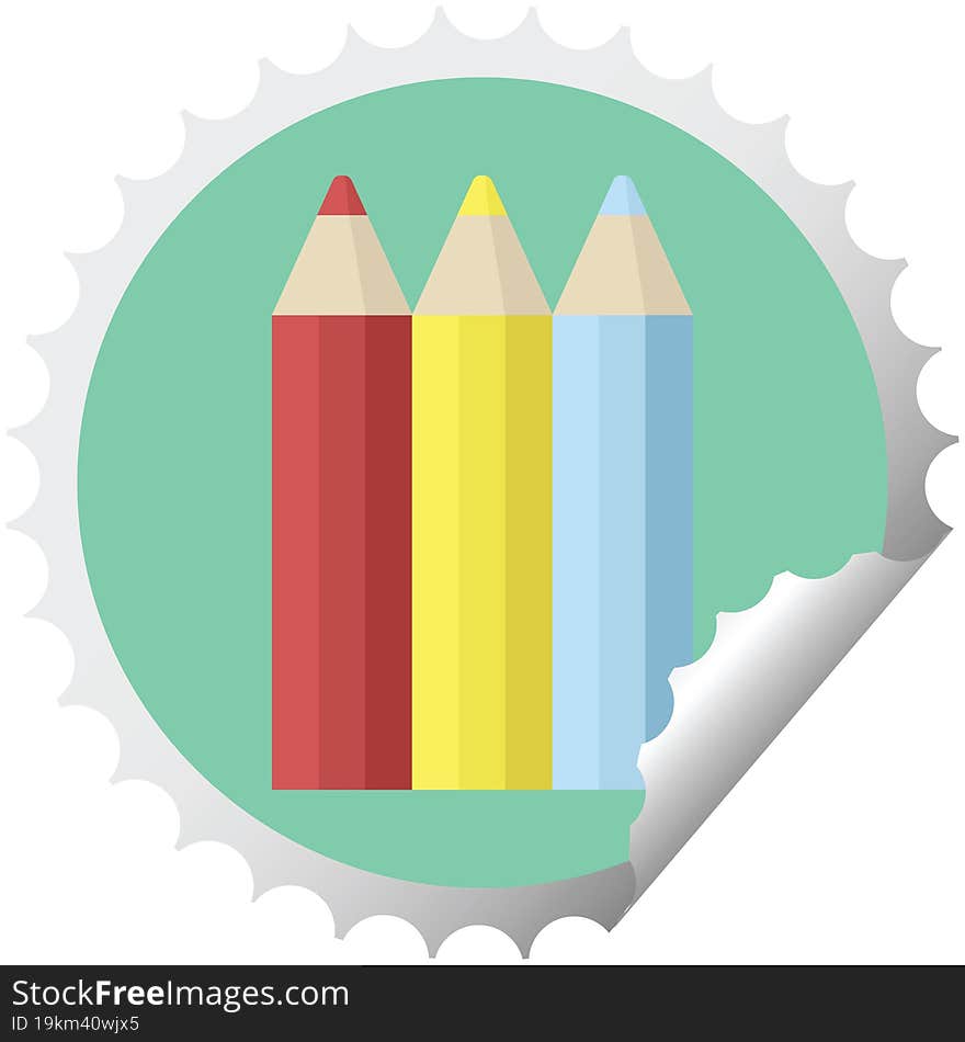 Color Pencils Round Sticker Stamp