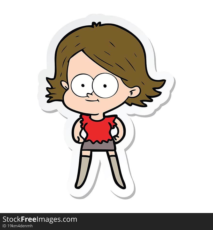 sticker of a happy cartoon girl