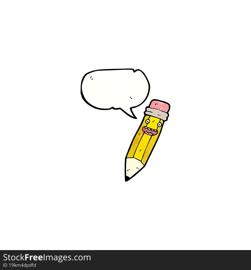 cartoon pencil with speech bubble