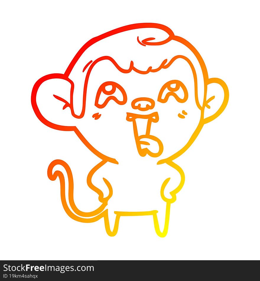 warm gradient line drawing crazy cartoon monkey