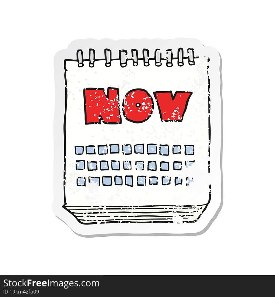 Retro Distressed Sticker Of A Cartoon Calendar Showing Month Of November