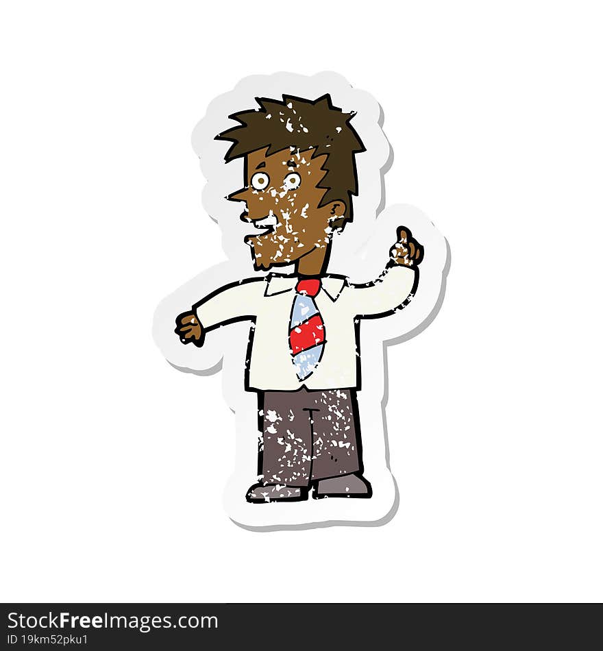 retro distressed sticker of a cartoon man with idea