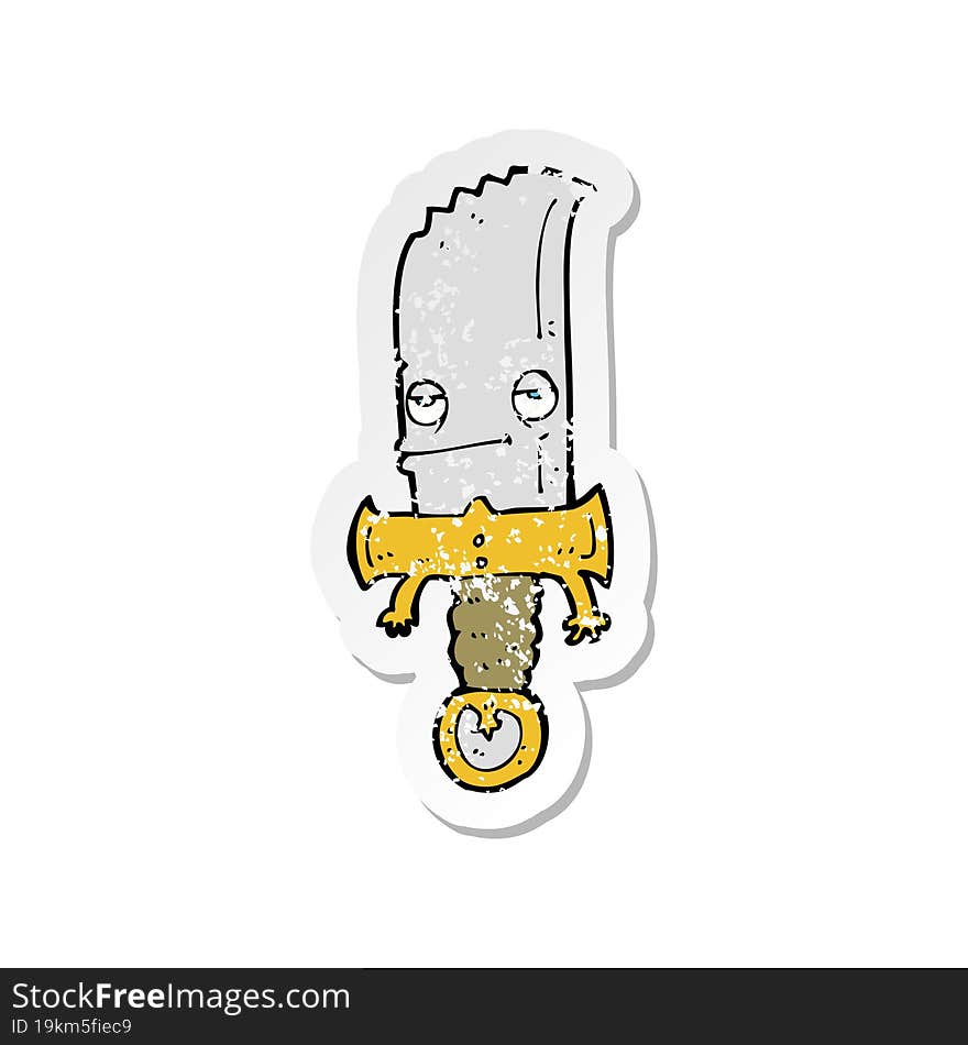 Retro Distressed Sticker Of A Knife Cartoon Character