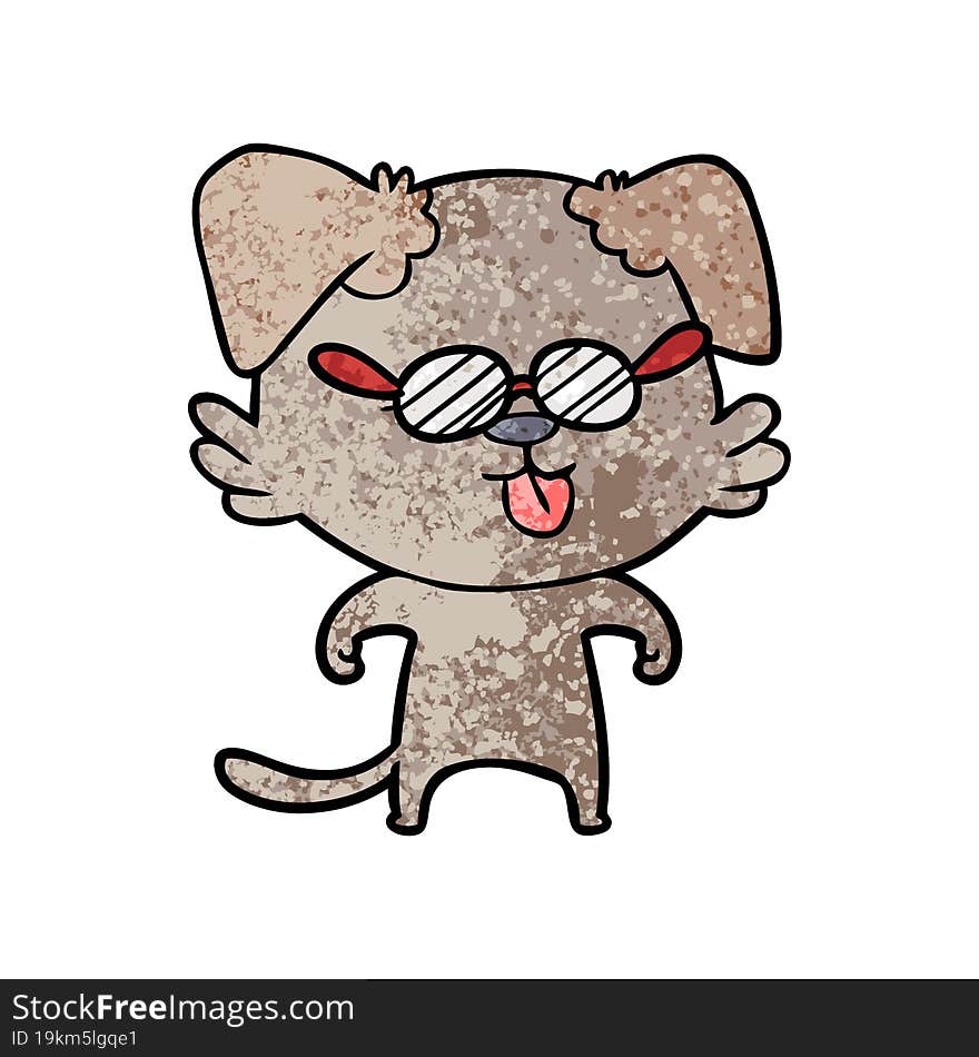 cartoon spectacles dog sticking out tongue. cartoon spectacles dog sticking out tongue