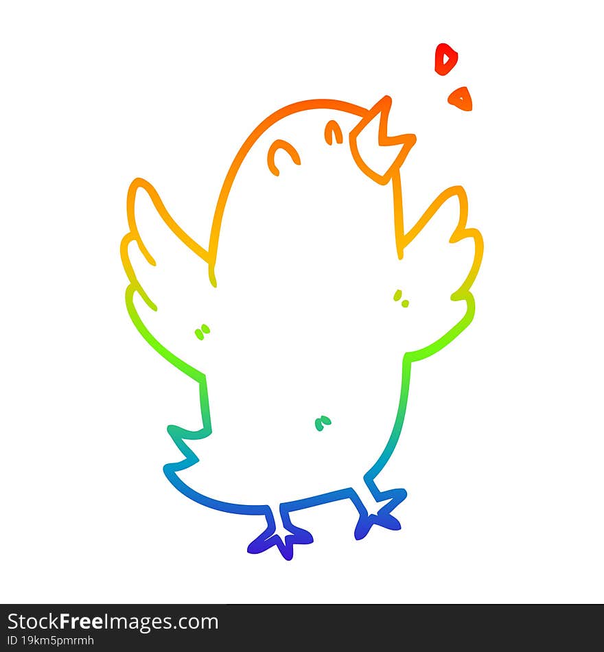 Rainbow Gradient Line Drawing Cartoon Bird Singing