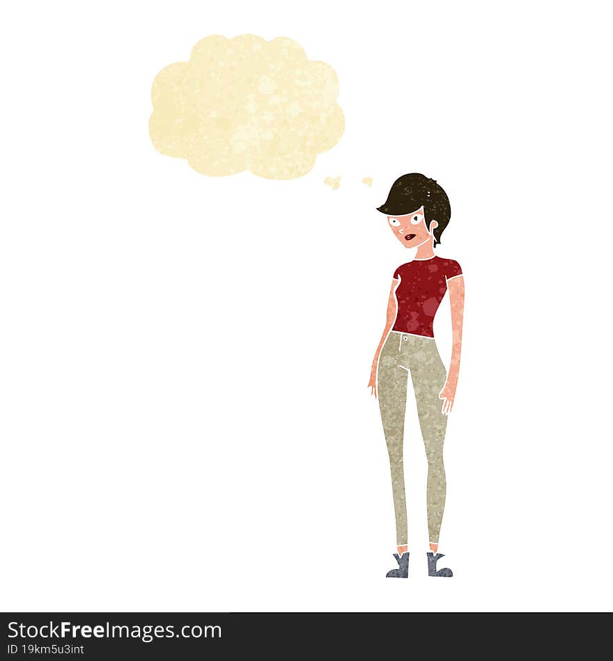 cartoon modern attractive woman with thought bubble