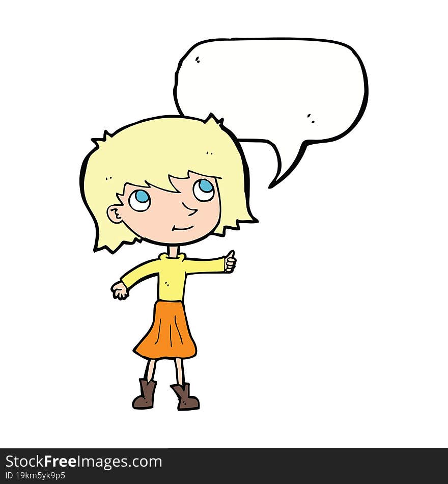 Cartoon Happy Girl With Speech Bubble