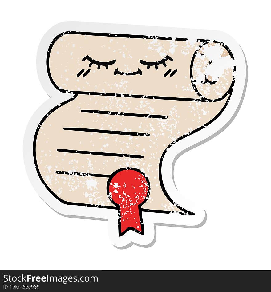 distressed sticker of a cute cartoon contract