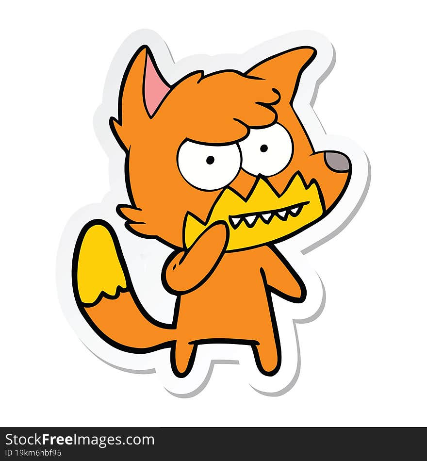 sticker of a cartoon grinning fox