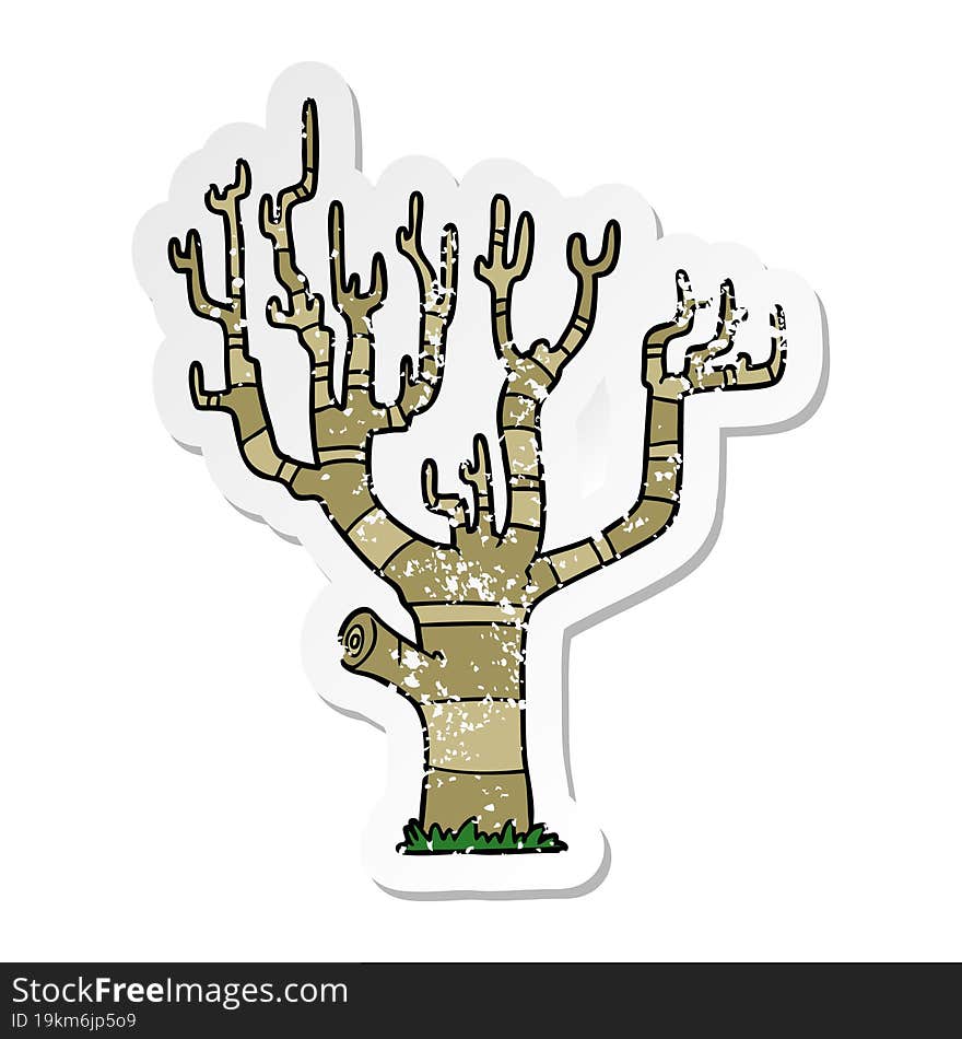 distressed sticker of a cartoon winter tree