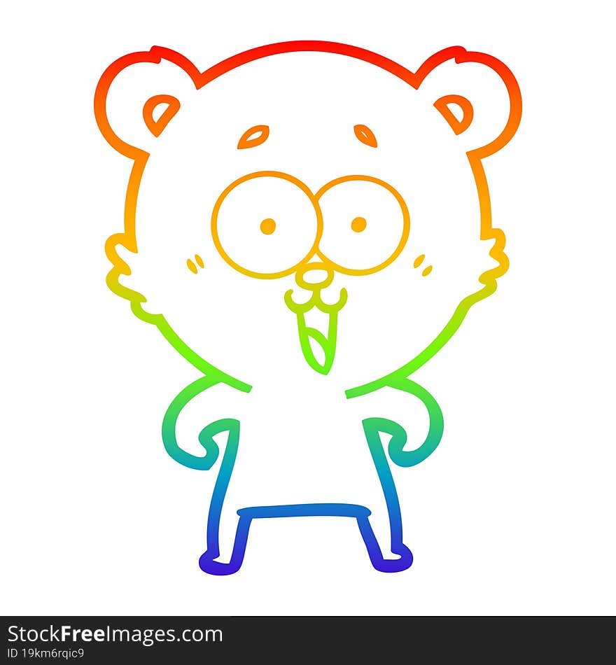 rainbow gradient line drawing of a laughing teddy  bear cartoon