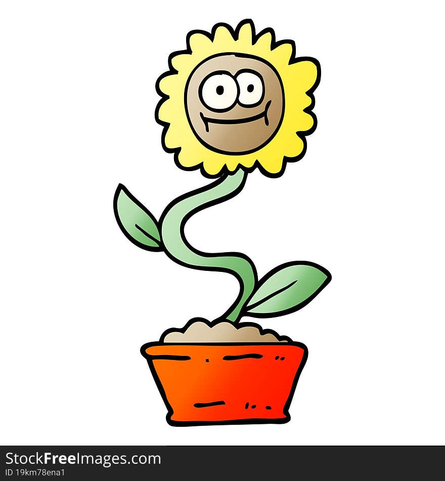 Vector Gradient Illustration Cartoon Flower In Pot