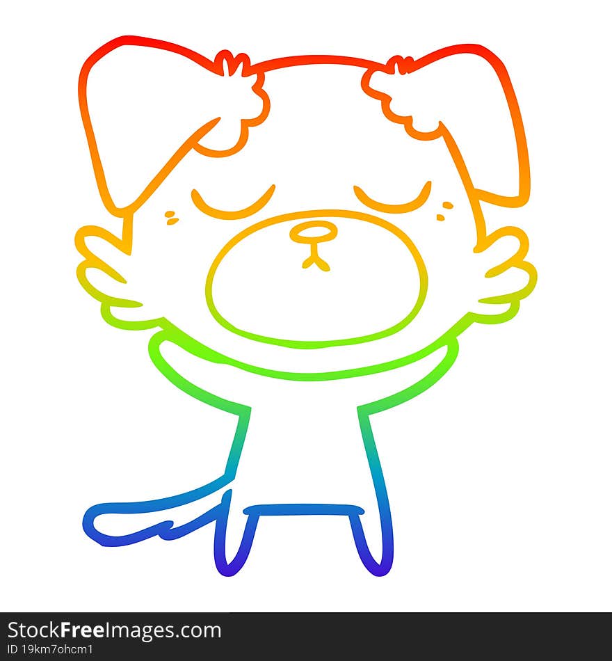 rainbow gradient line drawing of a cute cartoon dog