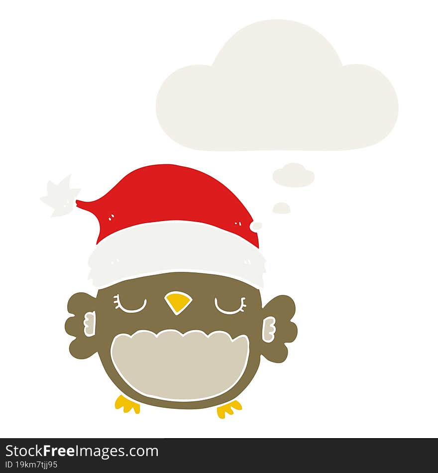 cute christmas owl and thought bubble in retro style