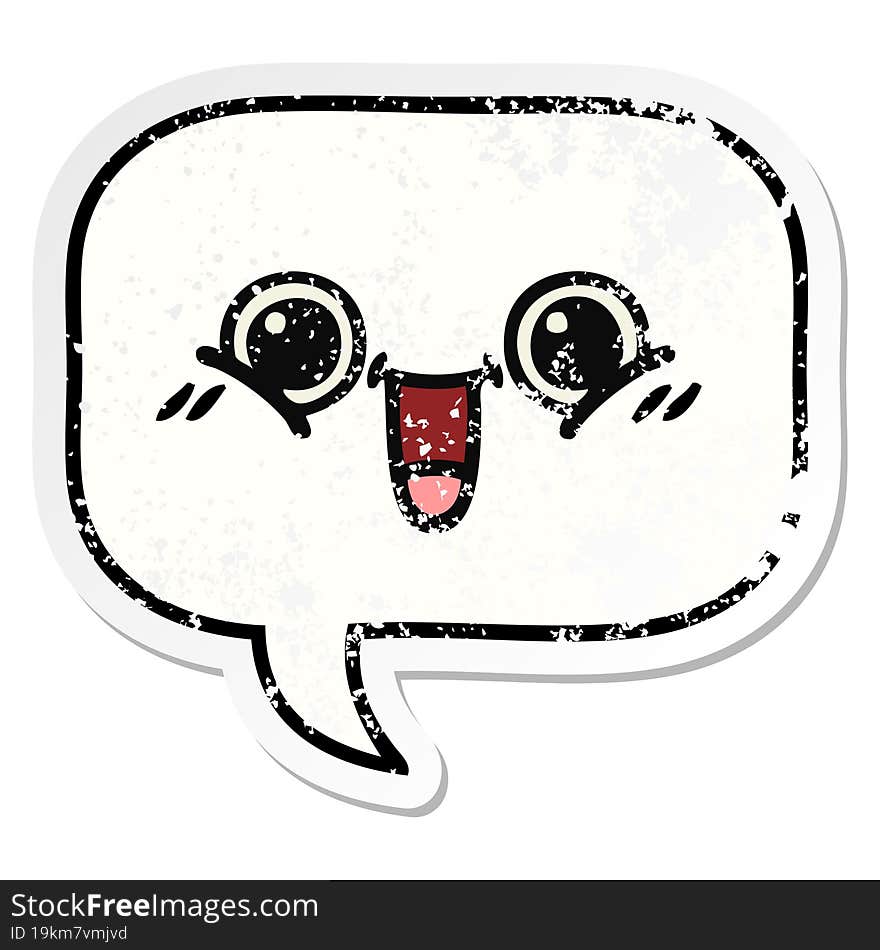 Distressed Sticker Of A Cute Cartoon Speech Bubble