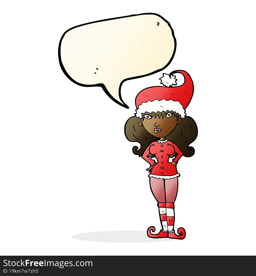 Cartoon Santa S Helper Woman With Speech Bubble