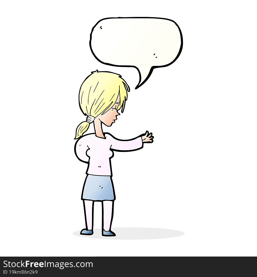 cartoon woman gesturing with speech bubble