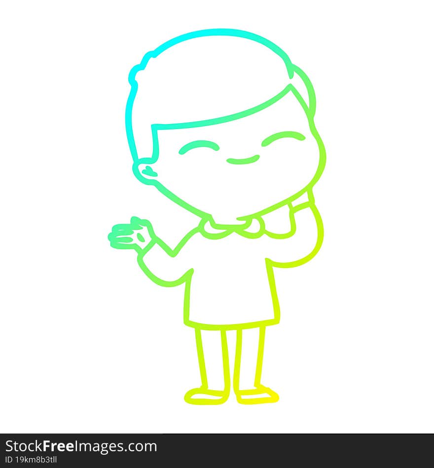 cold gradient line drawing cartoon shy smiling boy