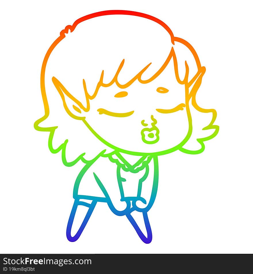 rainbow gradient line drawing pretty cartoon elf girl