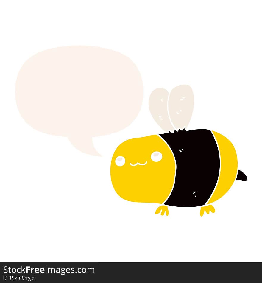 cartoon bee with speech bubble in retro style