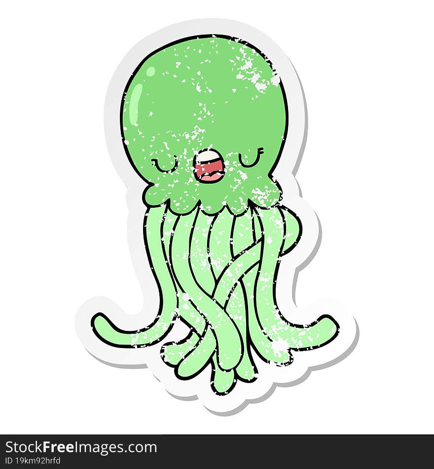 distressed sticker of a cartoon jellyfish