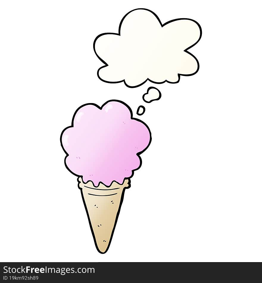 cartoon ice cream and thought bubble in smooth gradient style