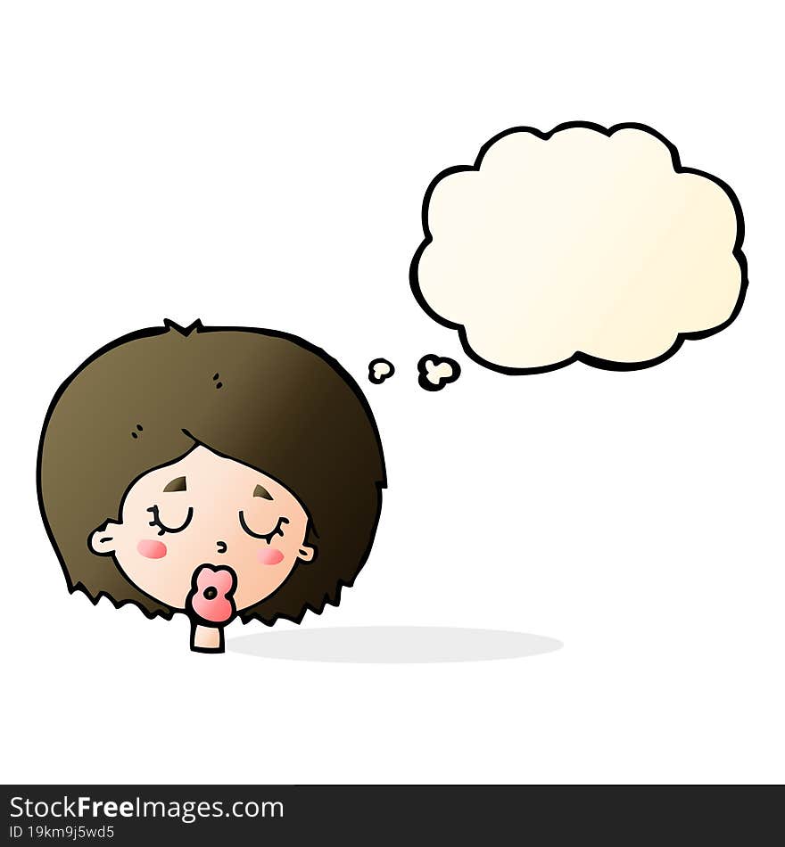 Cartoon Woman With Eyes Closed With Thought Bubble