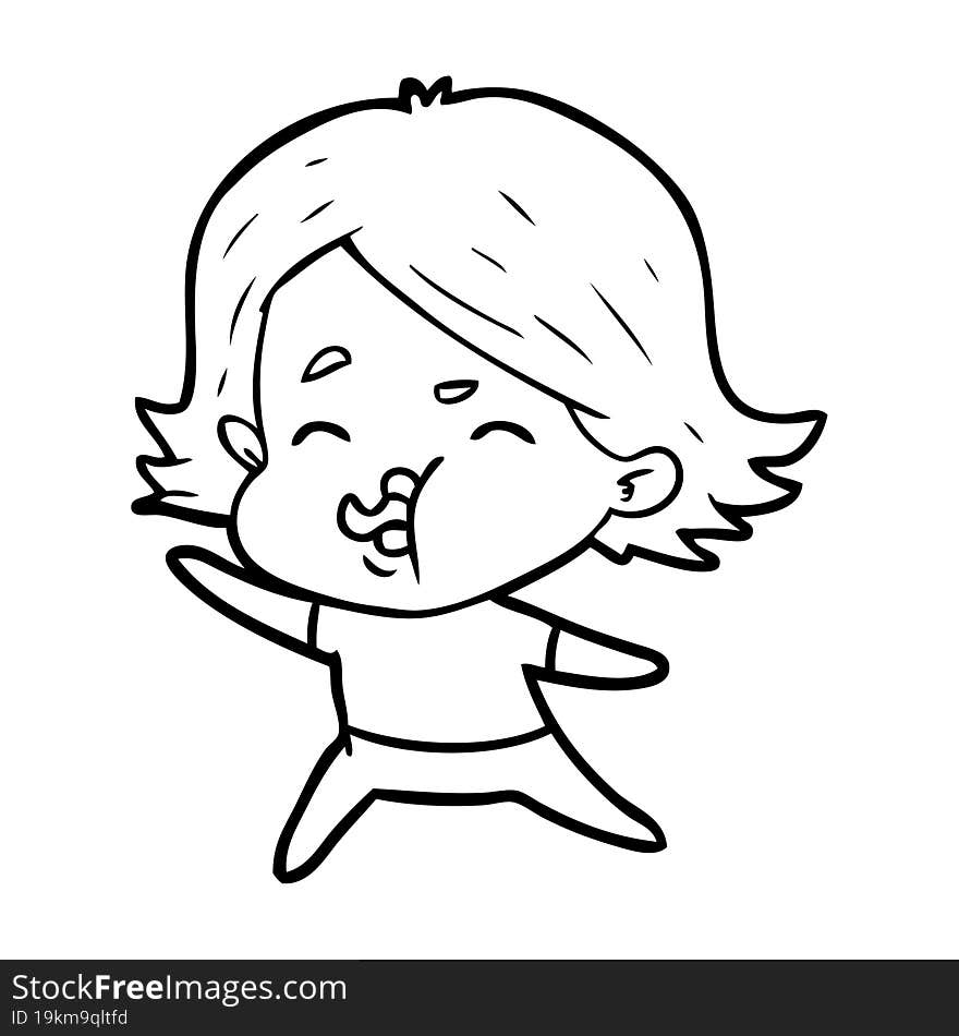 cartoon girl pulling face. cartoon girl pulling face