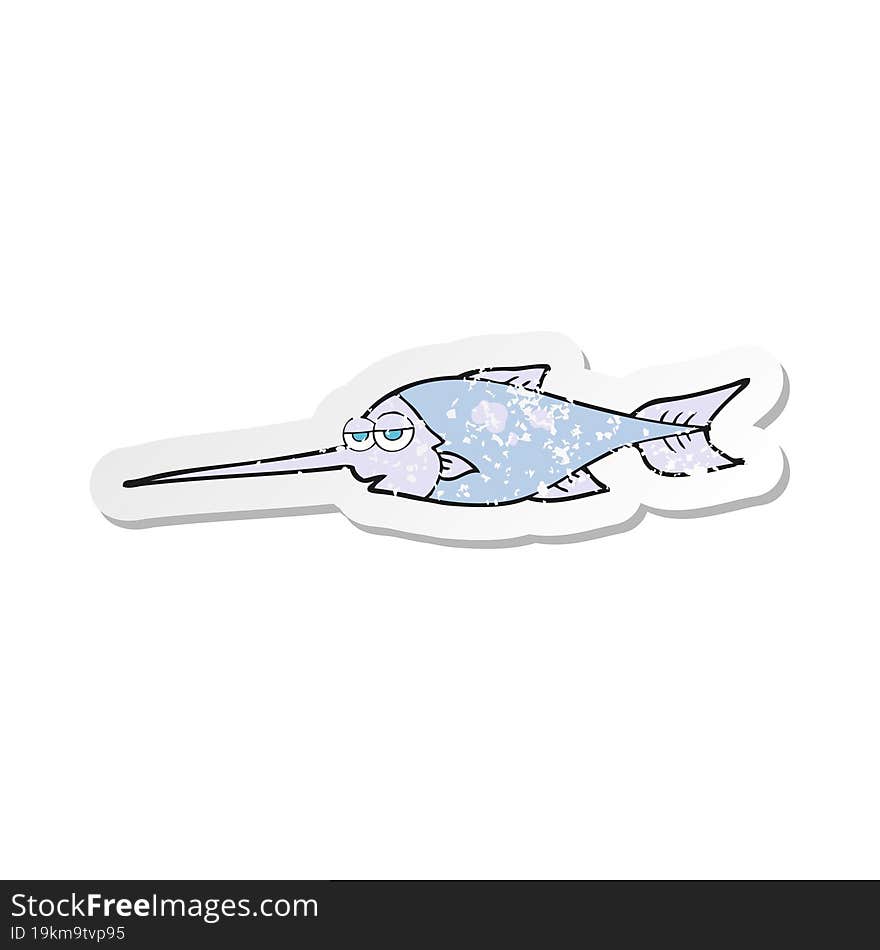 Retro Distressed Sticker Of A Cartoon Swordfish