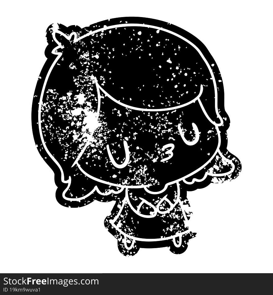 grunge distressed icon of a cute kawaii girl. grunge distressed icon of a cute kawaii girl