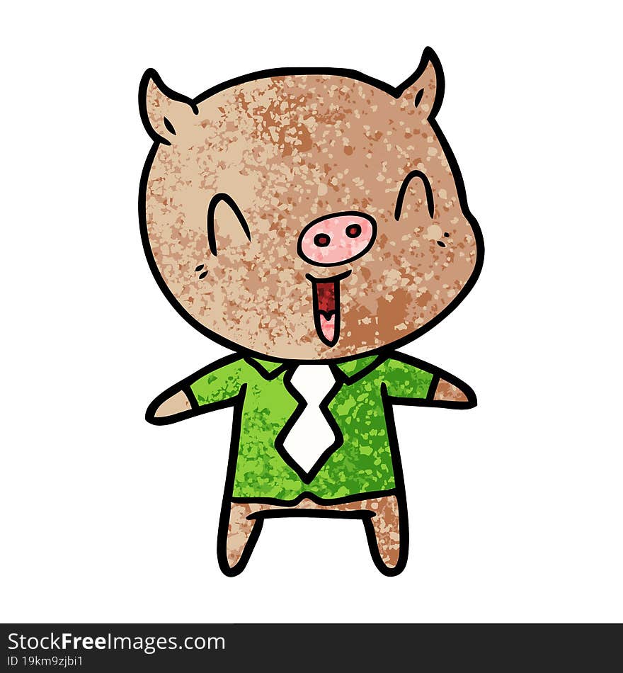 happy cartoon pig wearing shirt and tie. happy cartoon pig wearing shirt and tie