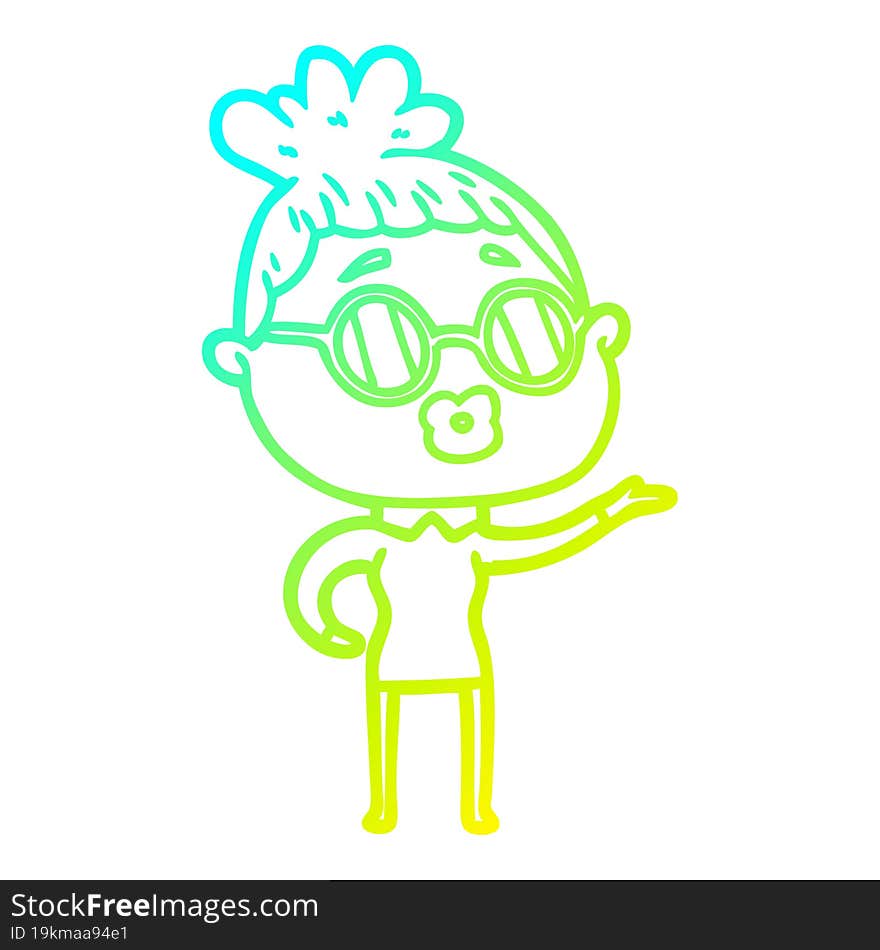 cold gradient line drawing cartoon woman wearing sunglasses