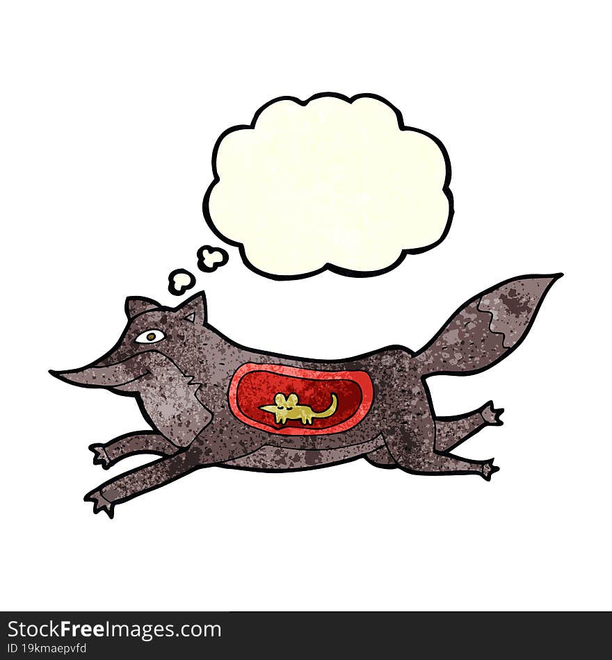 Cartoon Wolf With Mouse In Belly With Thought Bubble