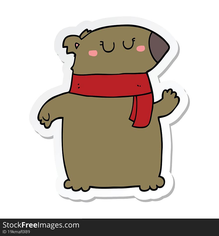 Sticker Of A Cartoon Bear With Scarf