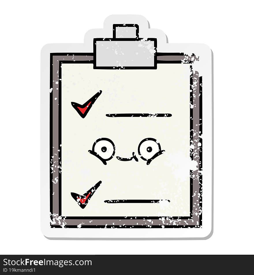 distressed sticker of a cute cartoon check list