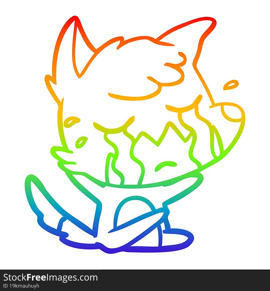 rainbow gradient line drawing crying fox cartoon