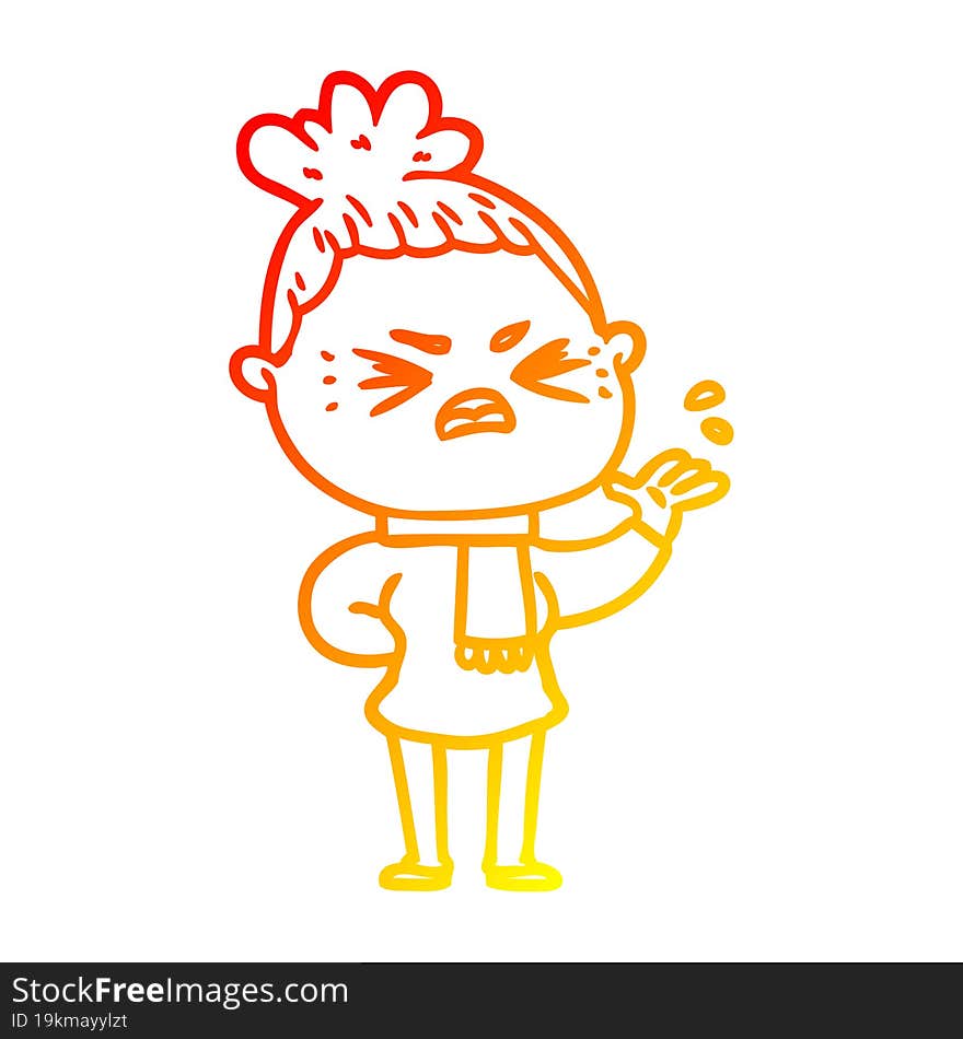 warm gradient line drawing cartoon angry woman