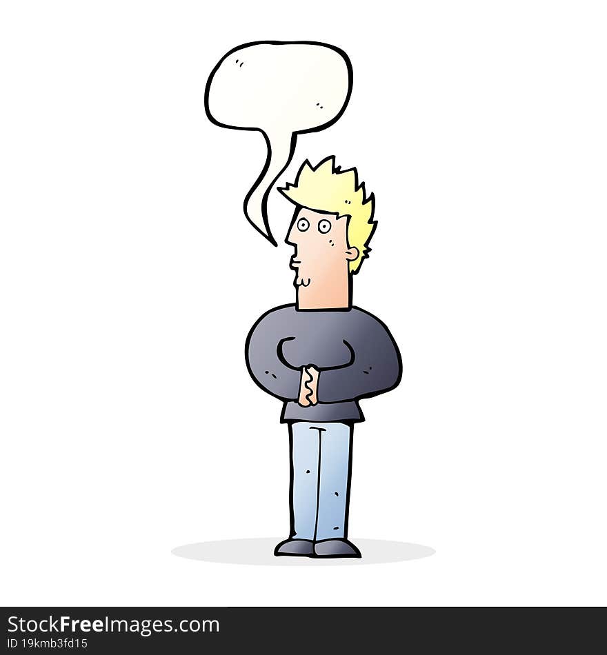 Cartoon Nervous Man With Speech Bubble