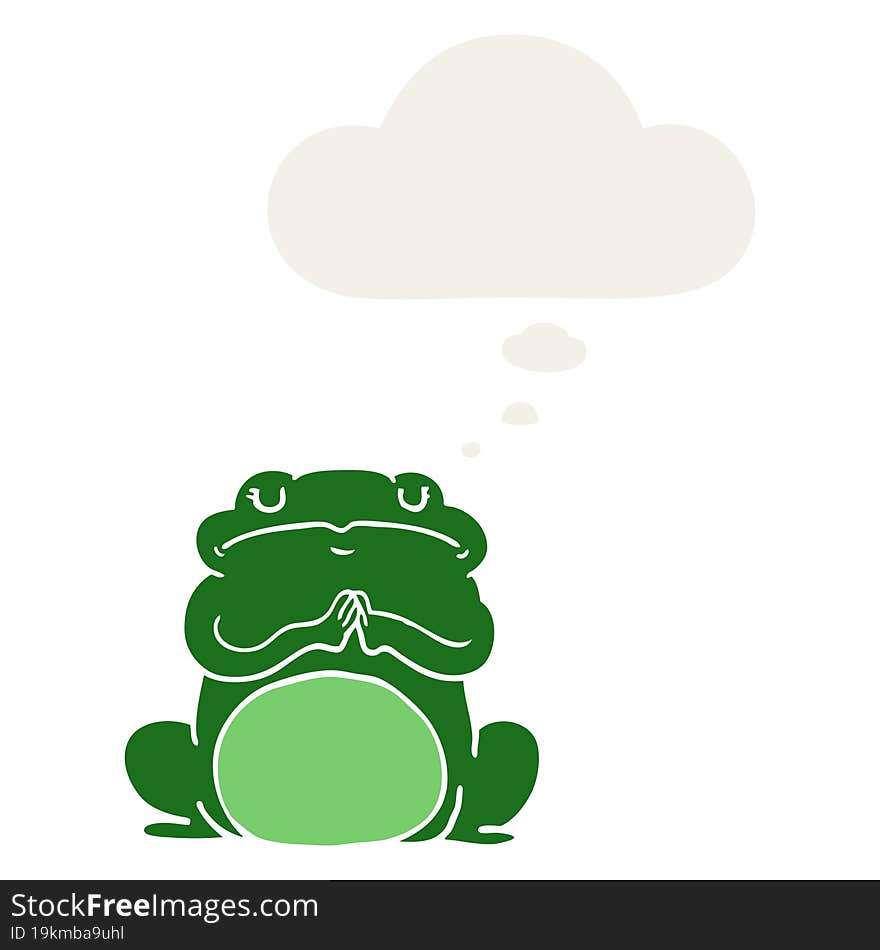 cartoon arrogant frog with thought bubble in retro style