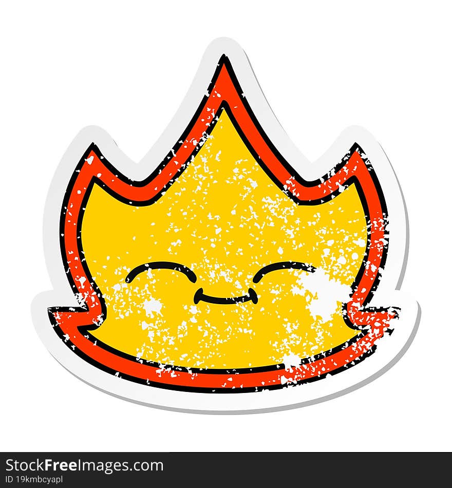 distressed sticker of a cute cartoon fire