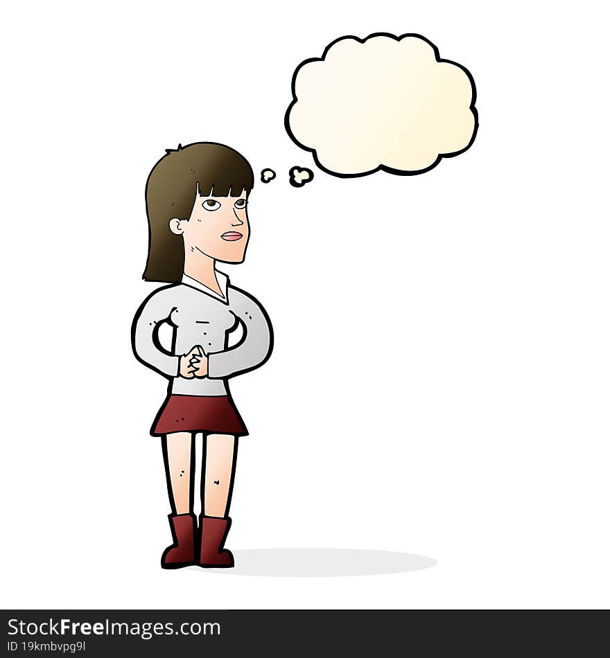 cartoon woman waiting with thought bubble