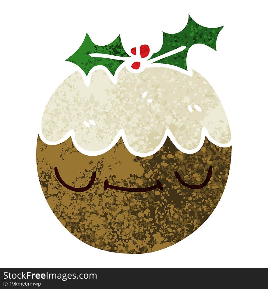 Quirky Retro Illustration Style Cartoon Christmas Pudding