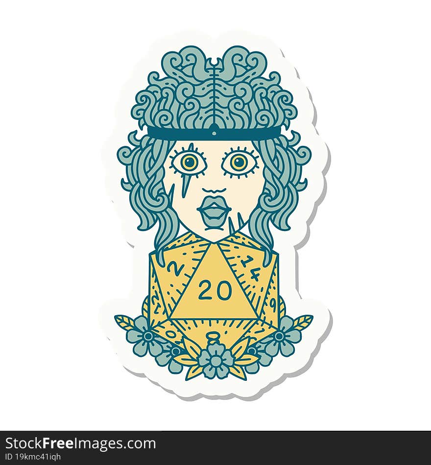 sticker of a human barbarian with natural twenty dice roll. sticker of a human barbarian with natural twenty dice roll