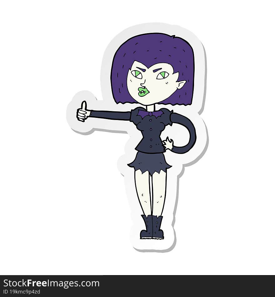 sticker of a cartoon vampire girl giving thumbs up