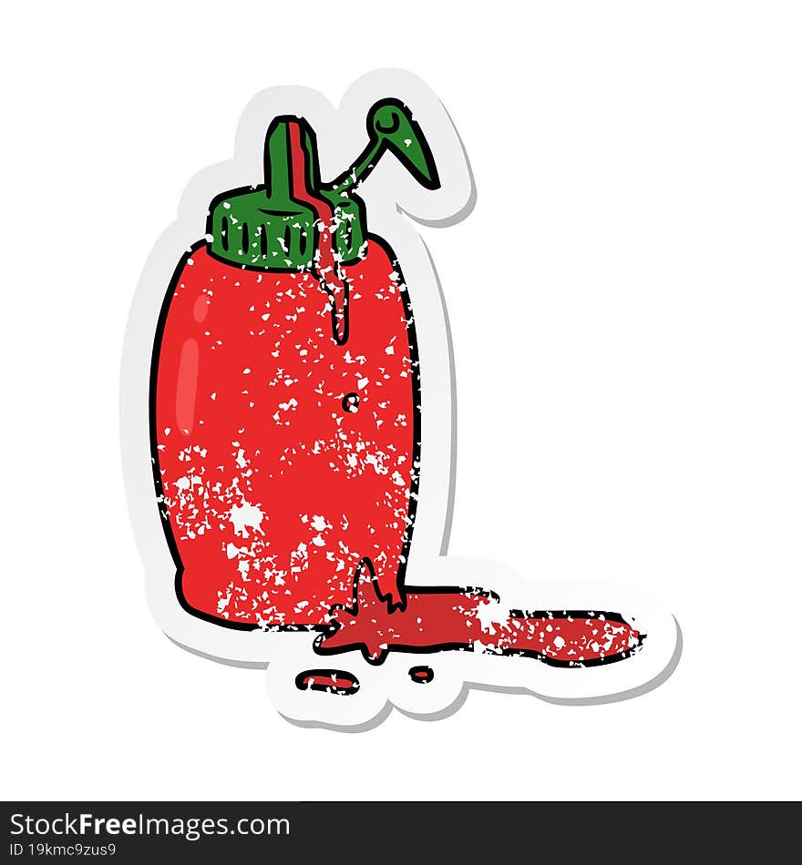 distressed sticker of a cartoon ketchup bottle