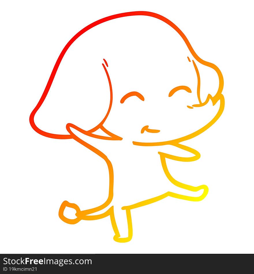 warm gradient line drawing of a cute cartoon elephant dancing